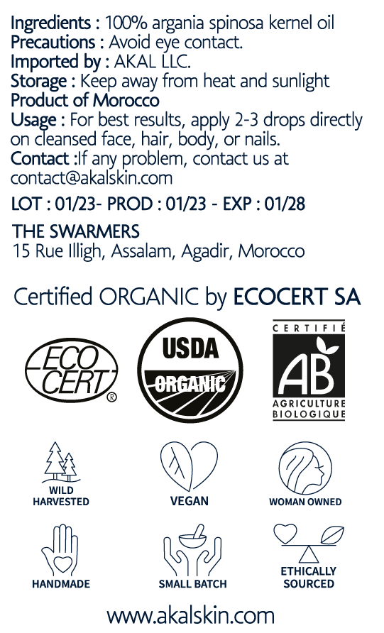 Argan Oil - Certified Organic, First Cold Pressed & Ethically Sourced - Akal Skin